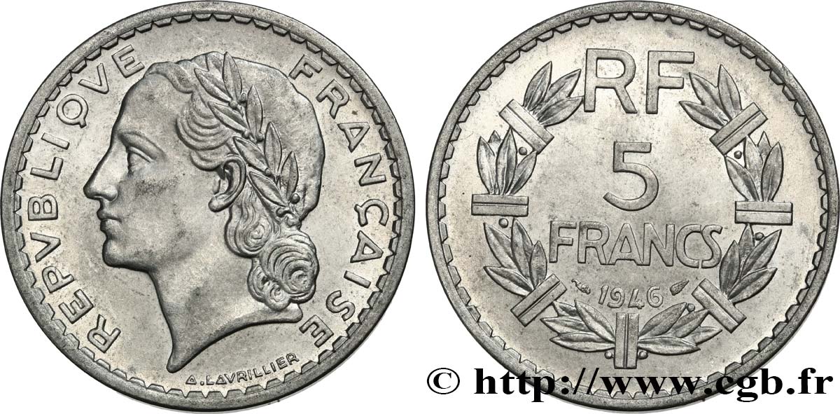 5 francs Lavrillier, aluminium 1946  F.339/6 SPL63 