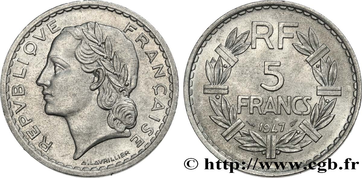5 francs Lavrillier, aluminium 1947  F.339/9 SPL62 