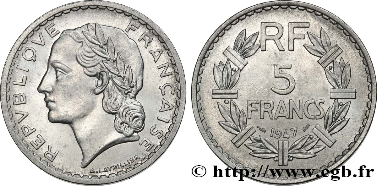 5 francs Lavrillier, aluminium 1947  F.339/9 MS63 