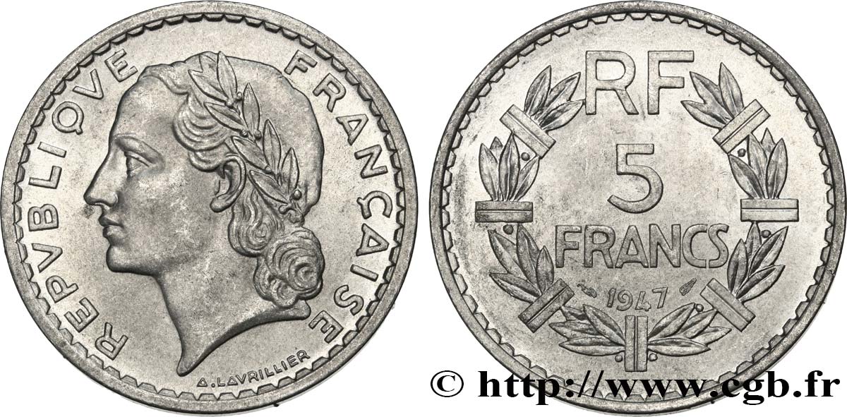 5 francs Lavrillier, aluminium 1947  F.339/9 MS60 