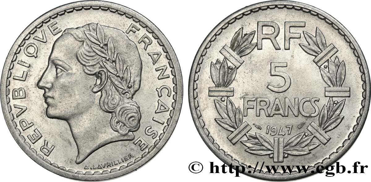 5 francs Lavrillier, aluminium 1947  F.339/10 SUP60 