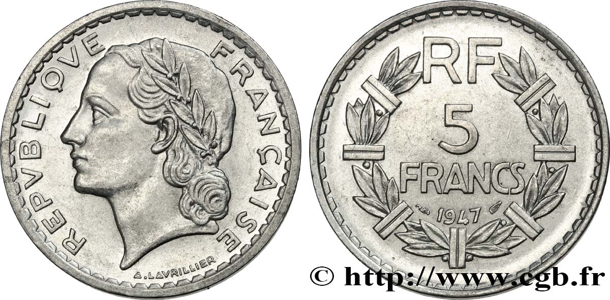 5 francs Lavrillier, aluminium 1947  F.339/10 VZ+ 
