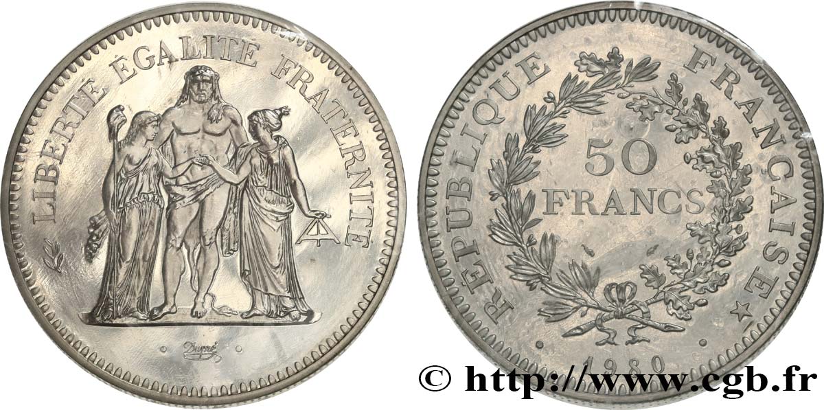 Piéfort argent de 50 francs Hercule 1980 Pessac GEM.223 P1 MS 