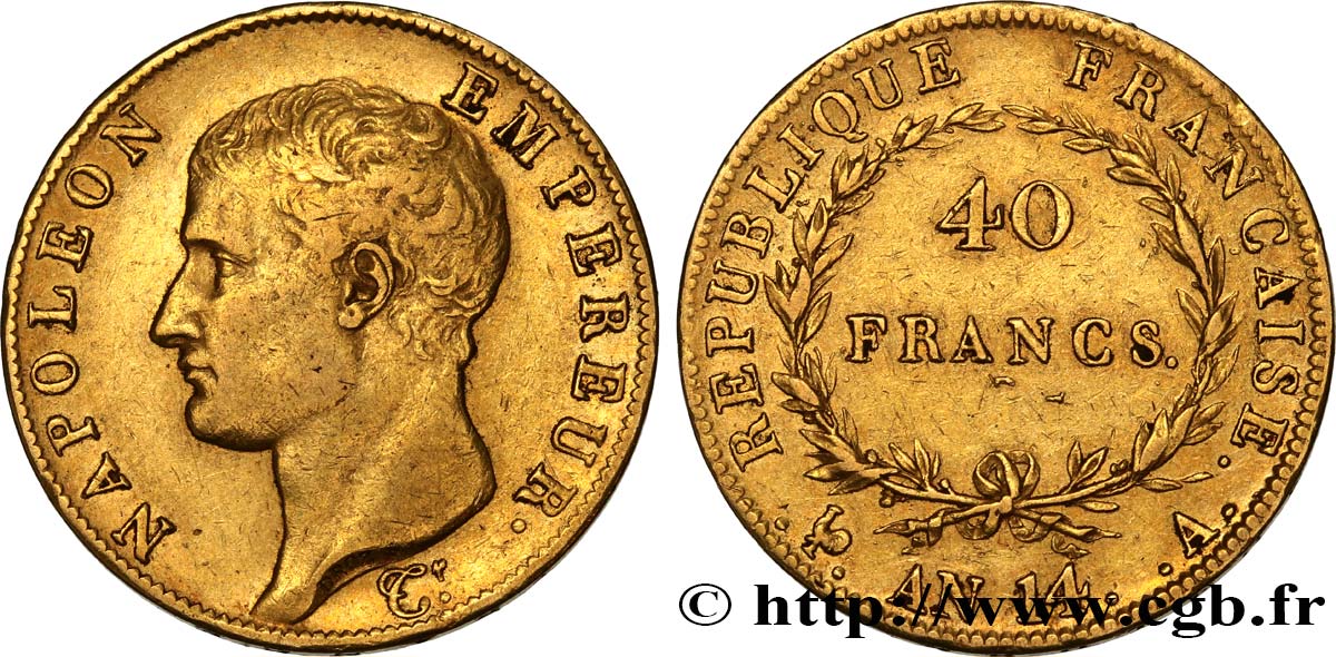 40 francs or Napoléon tête nue, Calendrier révolutionnaire 1805 Paris F.537/2 BB 