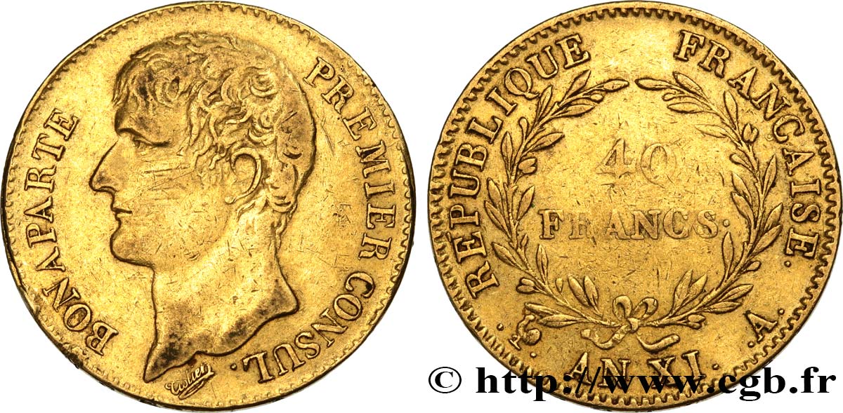 40 francs or Bonaparte Premier Consul 1803 Paris F.536/1 S35 