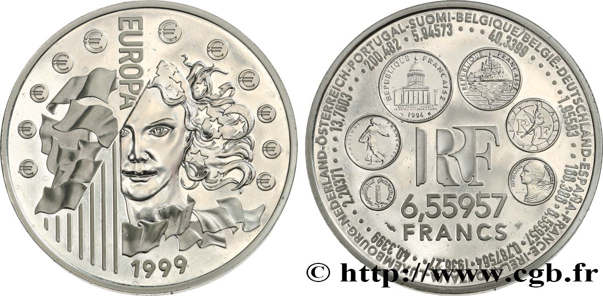 Belle Epreuve 6,55957 francs - La parité 1999  F.1250 1 SUP+ 