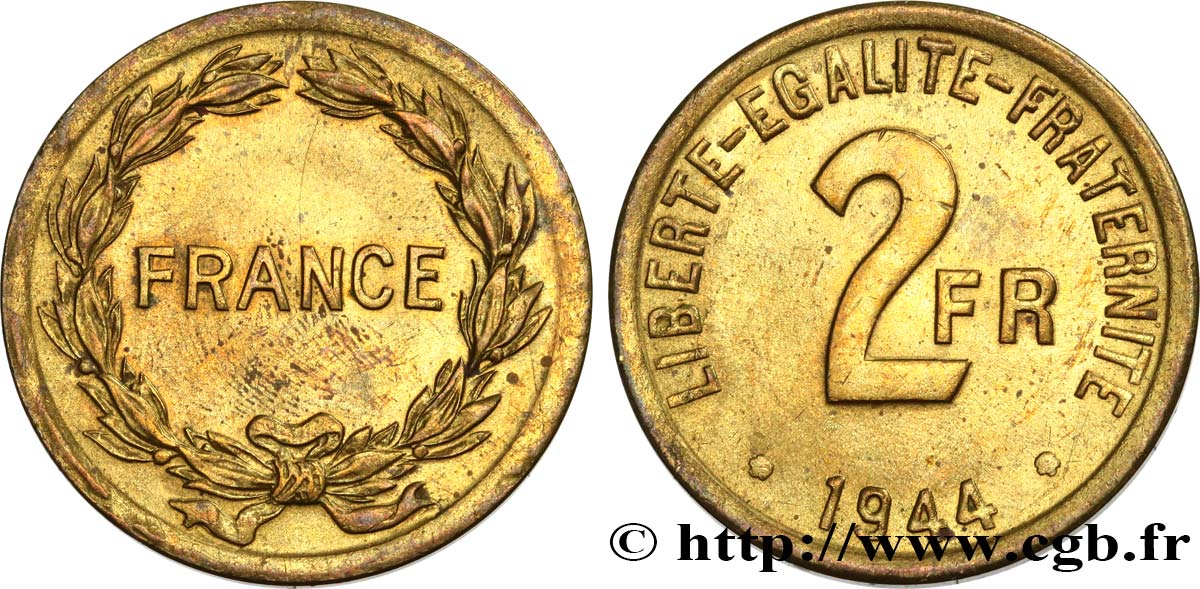 2 francs France 1944  F.271/1 VZ+ 