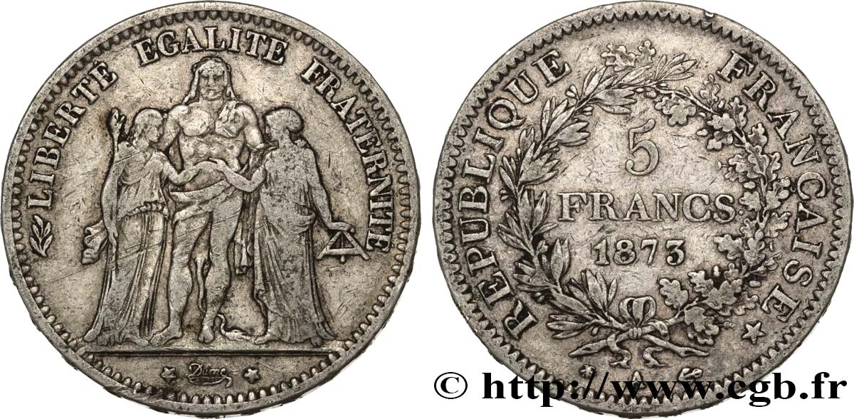 5 francs Hercule 1873 Paris F.334/9 TB30 