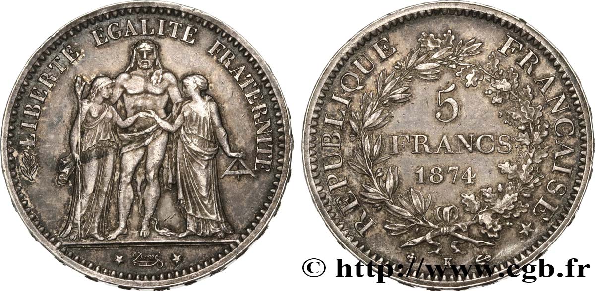 5 francs Hercule 1874 Bordeaux F.334/13 AU53 