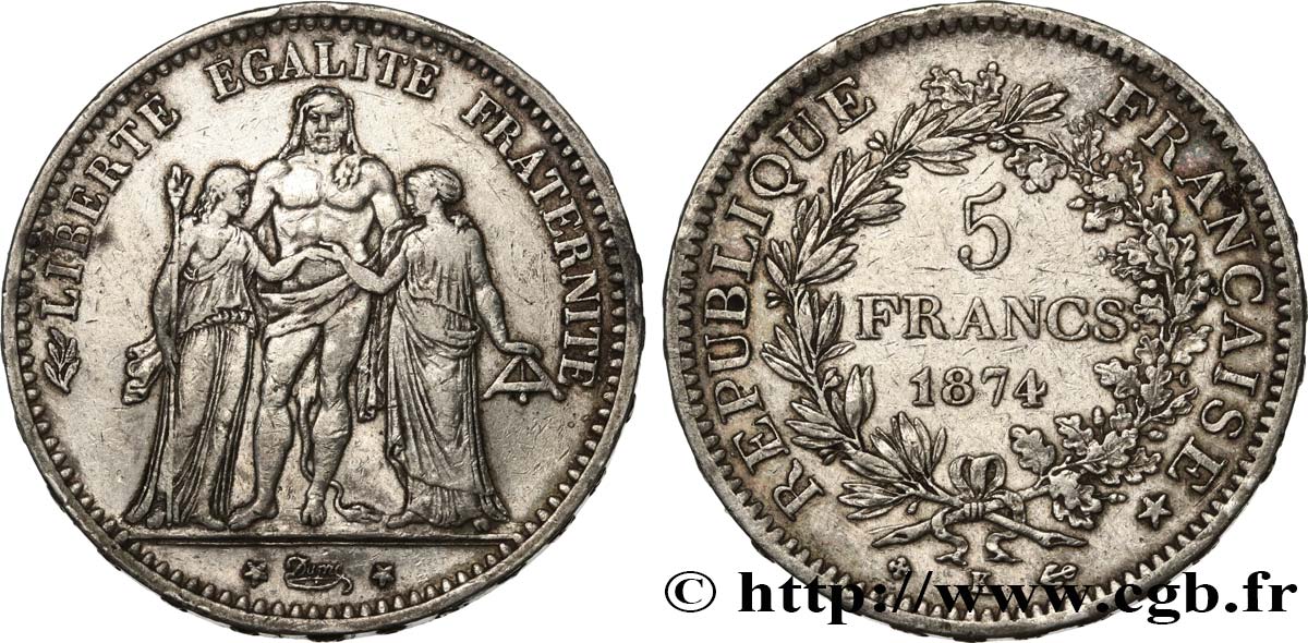 5 francs Hercule 1874 Bordeaux F.334/13 MBC 