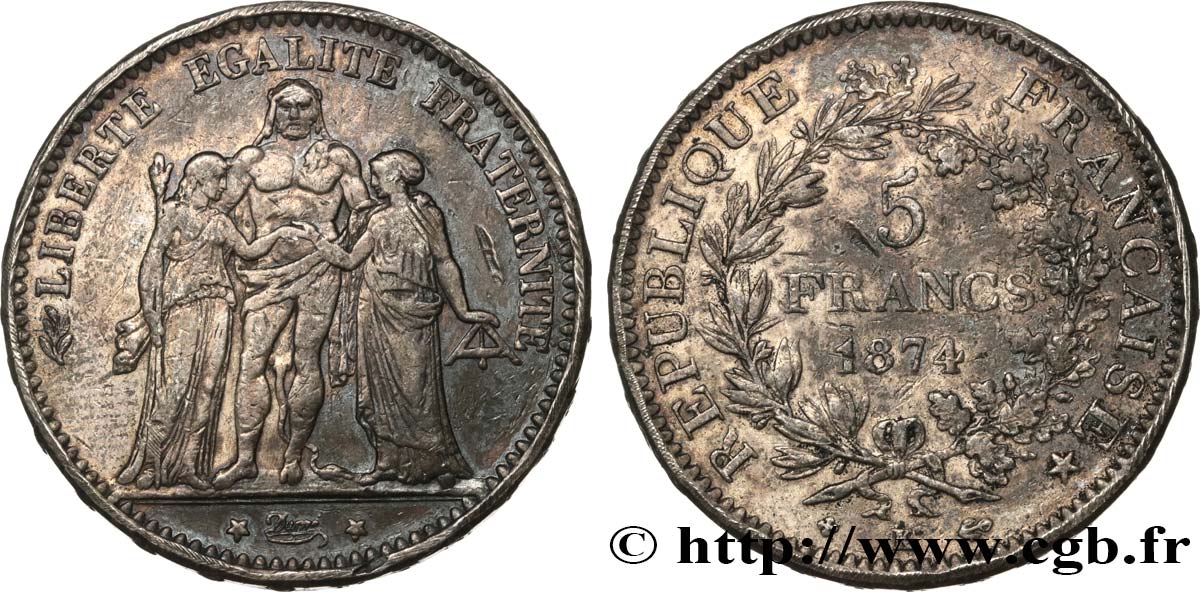 5 francs Hercule 1874 Bordeaux F.334/13 TB 