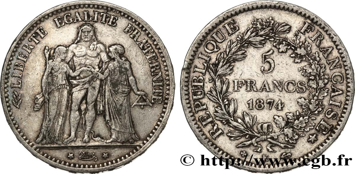 5 francs Hercule 1874 Bordeaux F.334/13 VF35 