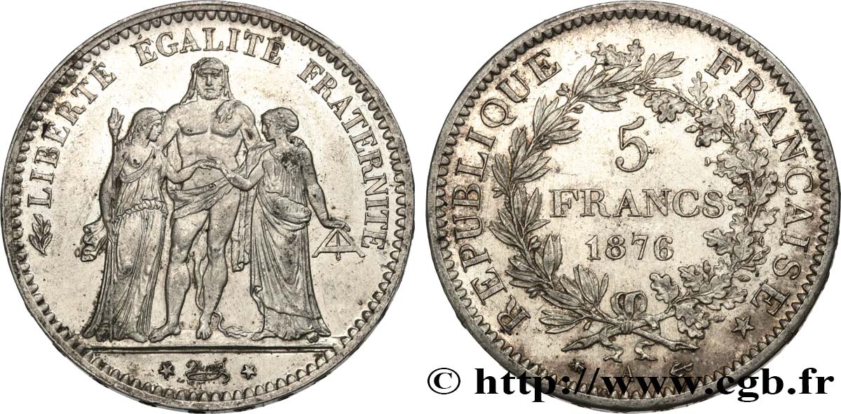 5 francs Hercule 1876 Paris F.334/17 TTB53 