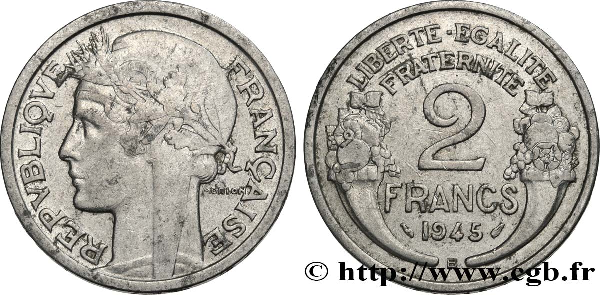 2 francs Morlon, aluminium 1945 Beaumont-Le-Roger F.269/6 VF35 