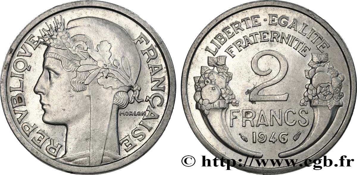 2 francs Morlon, aluminium 1946  F.269/8 MS61 