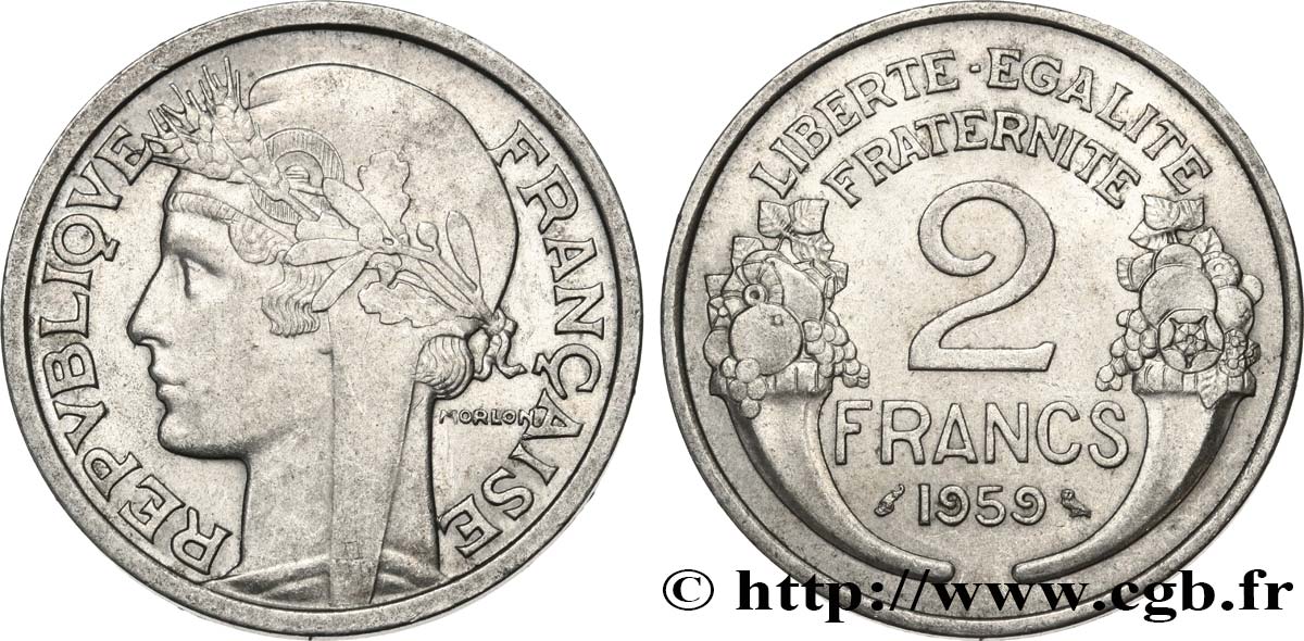 2 francs Morlon, aluminium 1959  F.269/19 EBC62 
