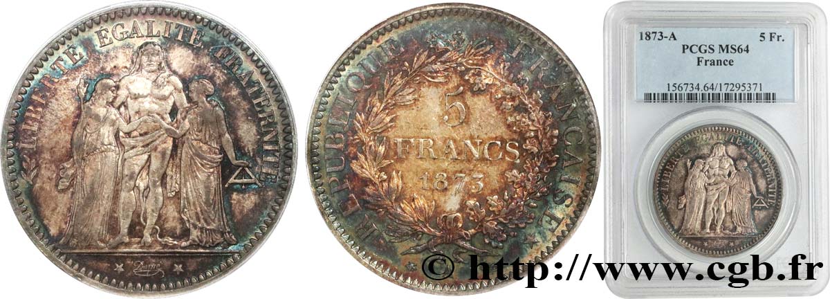 5 francs Hercule 1873 Paris F.334/9 fST64 PCGS