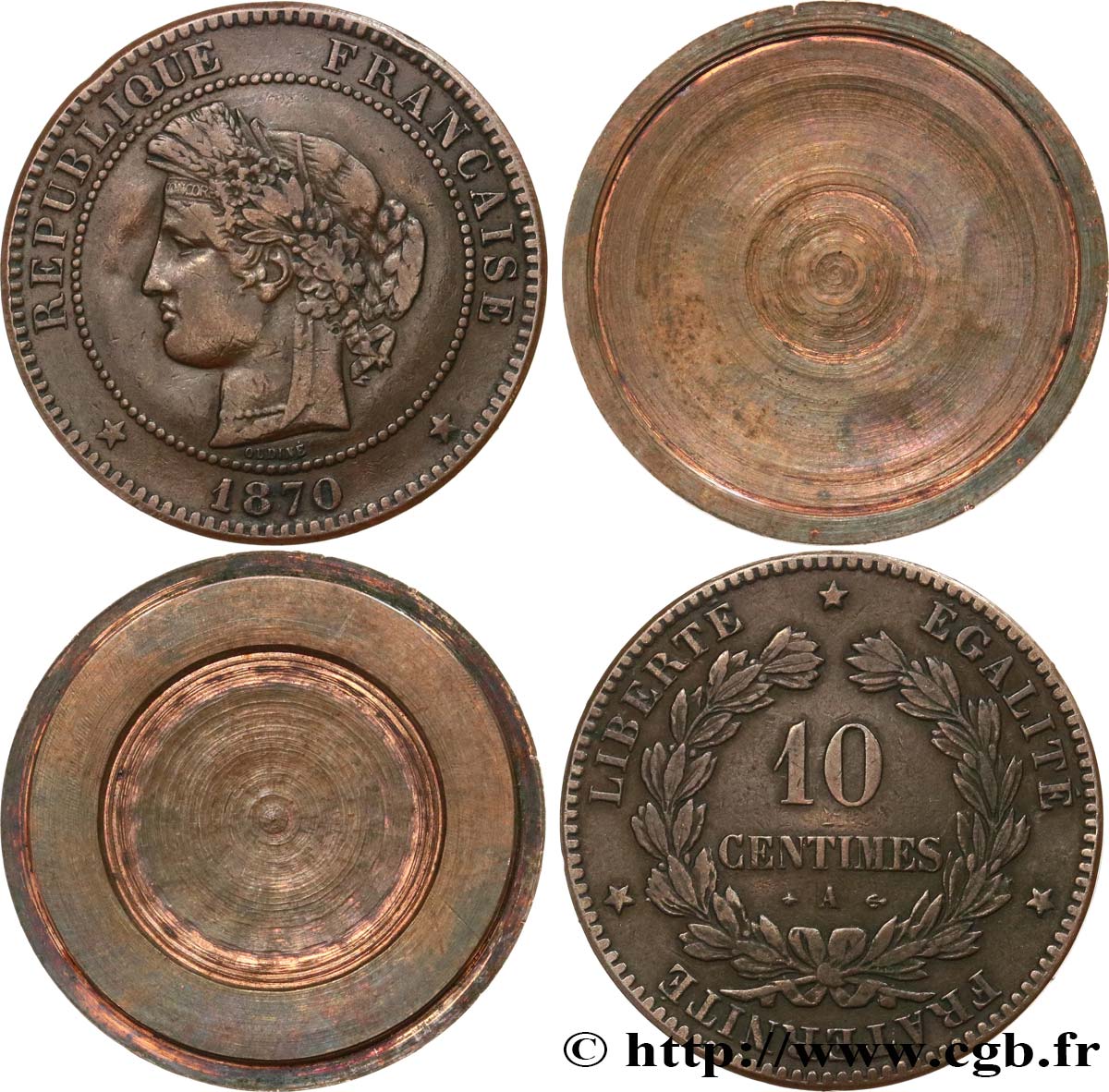 10 centimes Cérès, transformé en boîte de forçat 1870 Paris F.135/4 BC 