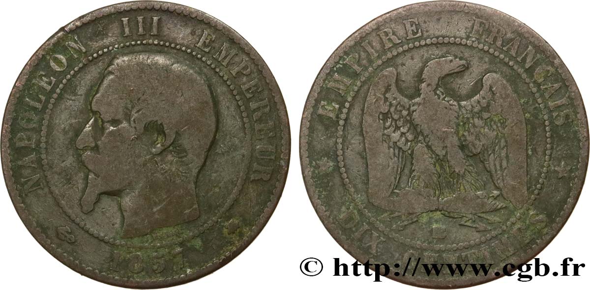 Dix centimes Napoléon III, tête nue 1857 Strasbourg F.133/43 B8 