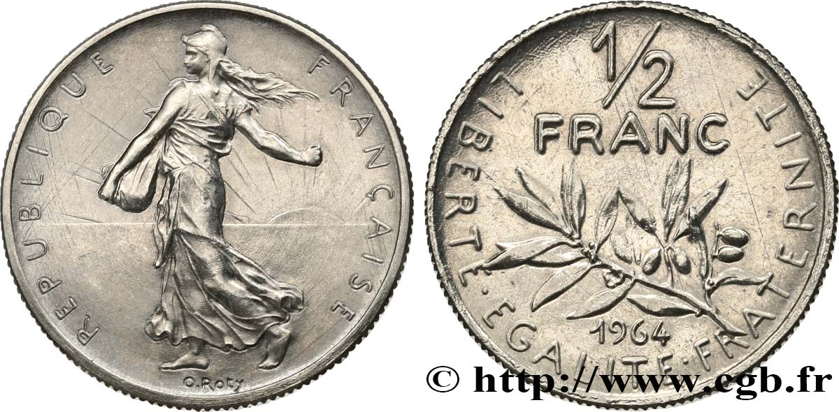 Pré-série d un 1/2 franc Semeuse, sans le mot essai, au petit module, tranche striée, sans différents 1964 Paris GEM.91 12 FDC 