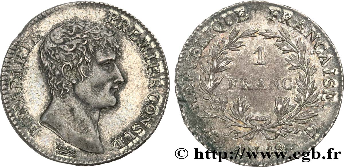1 franc Bonaparte Premier Consul 1804 Lyon F.200/10 EBC55 