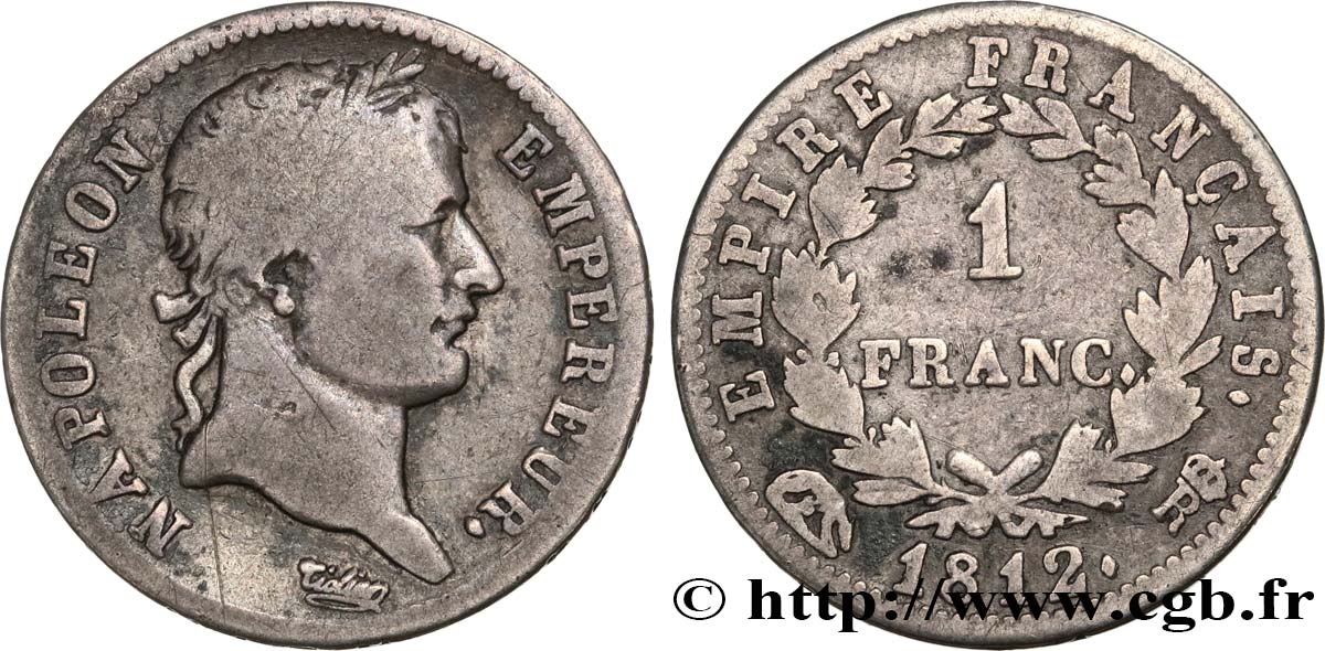 1 franc Napoléon Ier tête laurée, Empire français 1812 Rome F.205/53 F15 