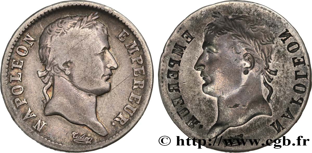 1 franc Napoléon Ier tête laurée, Empire français, en frappe INCUSE n.d. s.l. F.205/- BC 