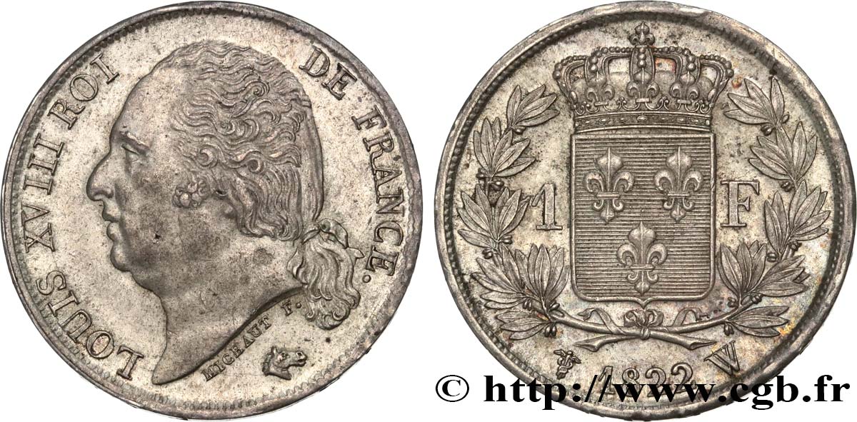 1 franc Louis XVIII 1822 Lille F.206/44 SPL58 
