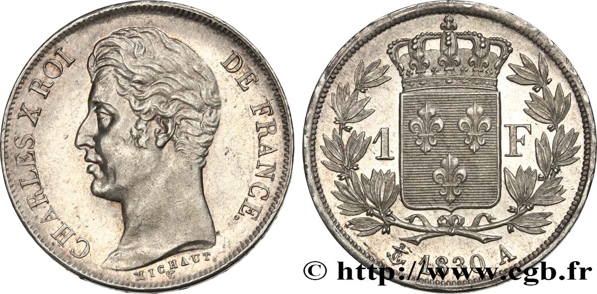 1 franc Charles X, matrice du revers à quatre feuilles 1830 Paris F.207A/26 fST64 