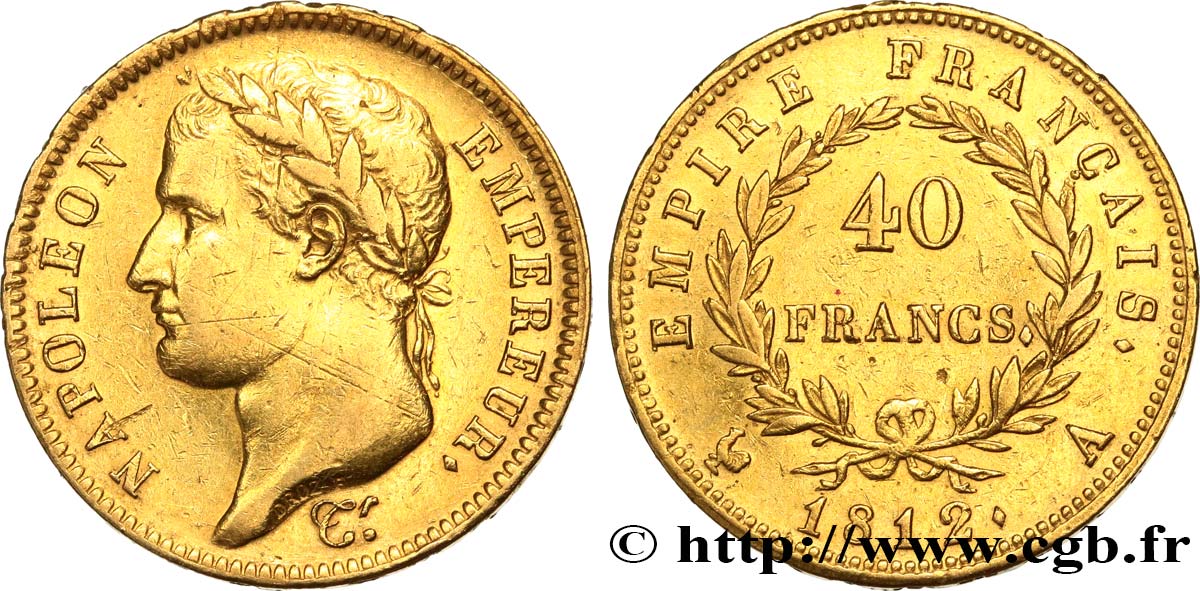 40 francs or Napoléon tête laurée, Empire français 1812 Paris F.541/9 MBC 