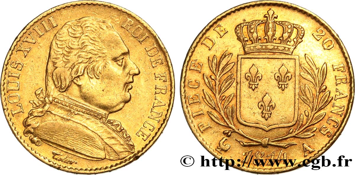 20 francs or Louis XVIII, buste habillé 1814 Paris F.517/2 TTB+ 