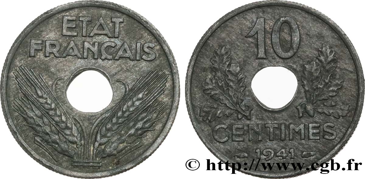 10 centimes État français, grand module 1941  F.141/2 AU55 