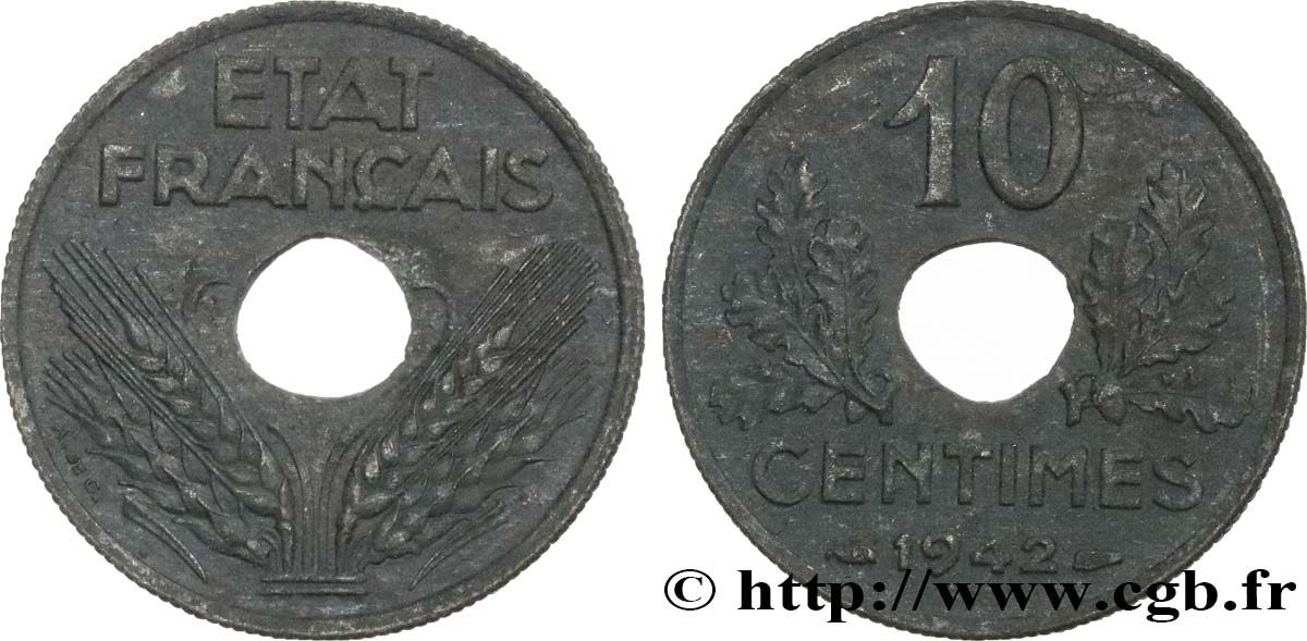 10 centimes État français, grand module 1942  F.141/4 AU55 