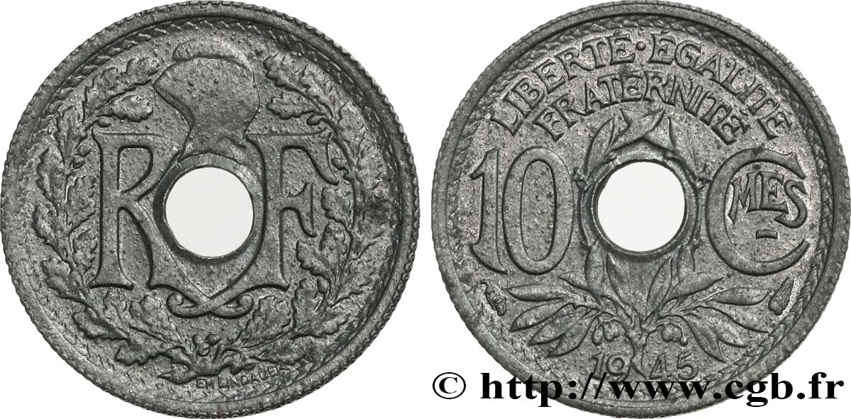 10 centimes Lindauer, petit module 1945  F.143/2 AU58 