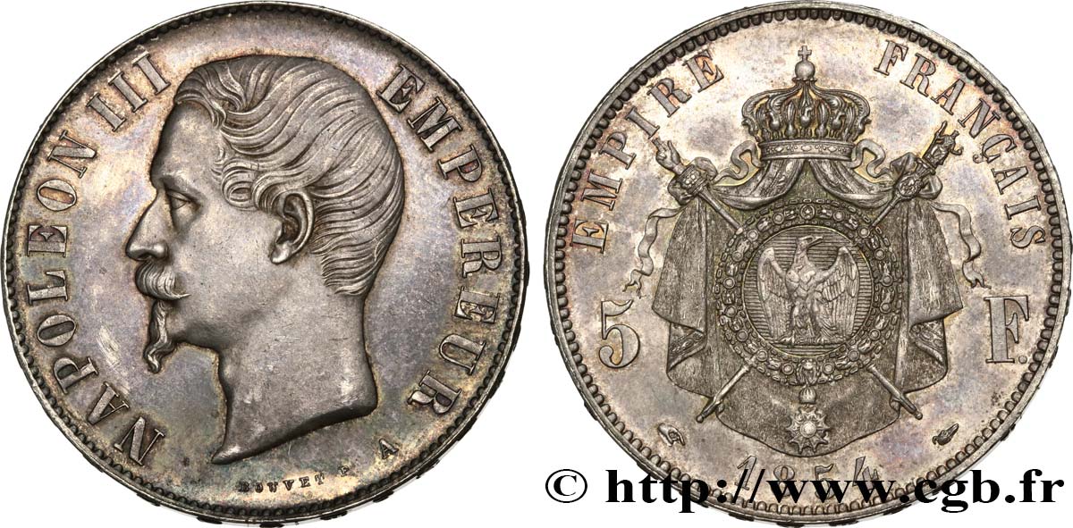 5 francs Napoléon III, tête nue 1854 Paris F.330/1 fST63 