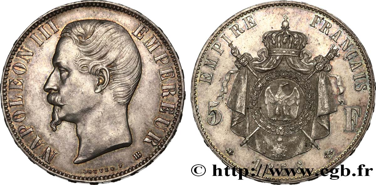 5 francs Napoléon III, tête nue 1856 Strasbourg F.330/8 SUP 
