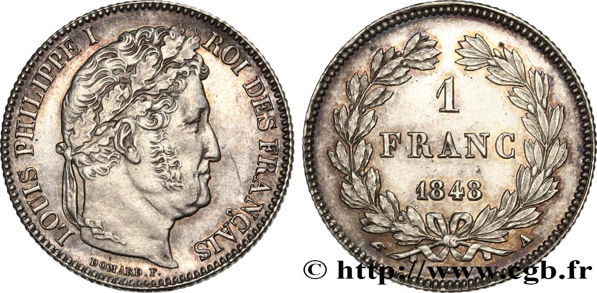 1 franc Louis-Philippe, couronne de chêne 1848 Paris F.210/113 EBC+ 