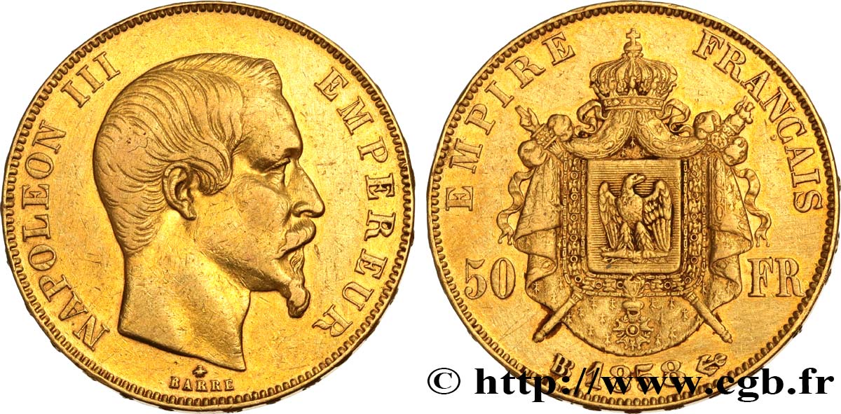 50 francs or Napoléon III, tête nue 1858 Strasbourg F.547/6 TTB 