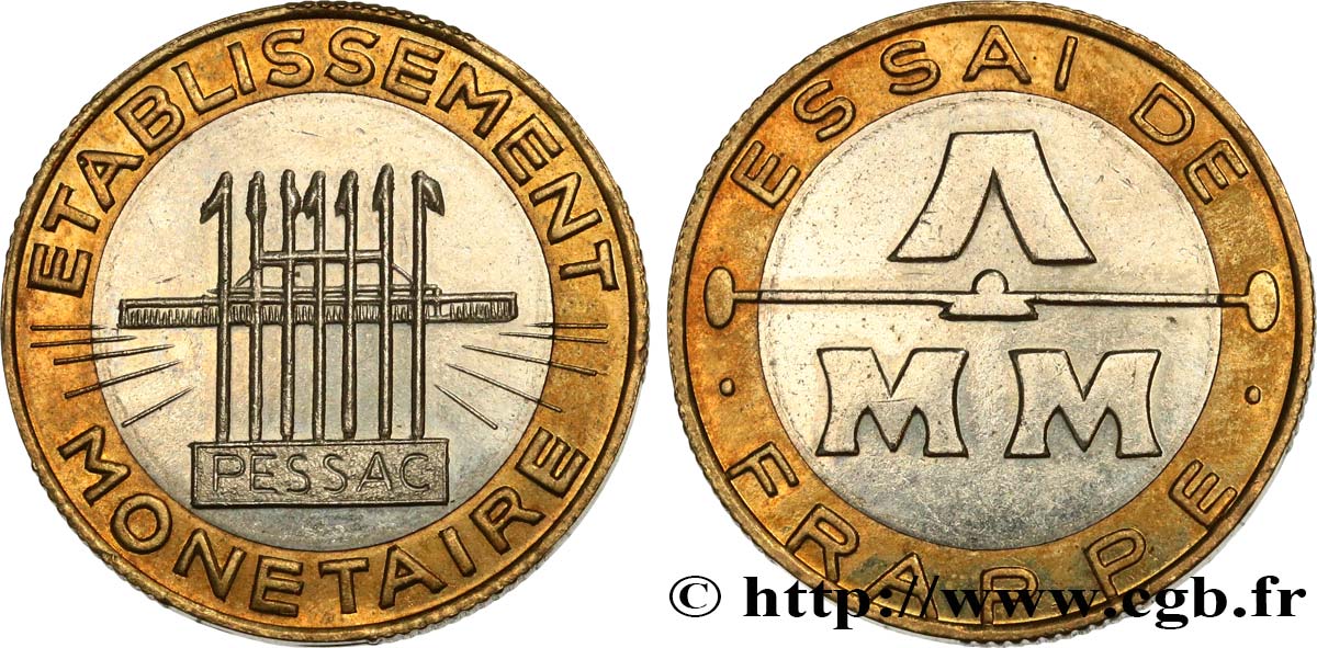 Essai de frappe de 10 francs, bimétallique n.d. Pessac GEM.196 12 var. EBC+ 