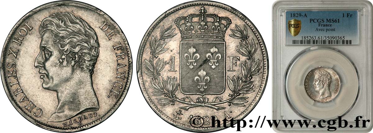 1 franc Charles X 1829 Paris F.207A/13 MS61 PCGS