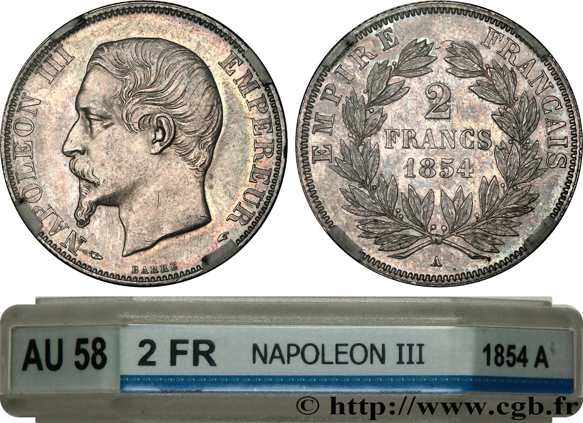 2 francs Napoléon III, tête nue 1854 Paris F.262/2 AU58 GENI