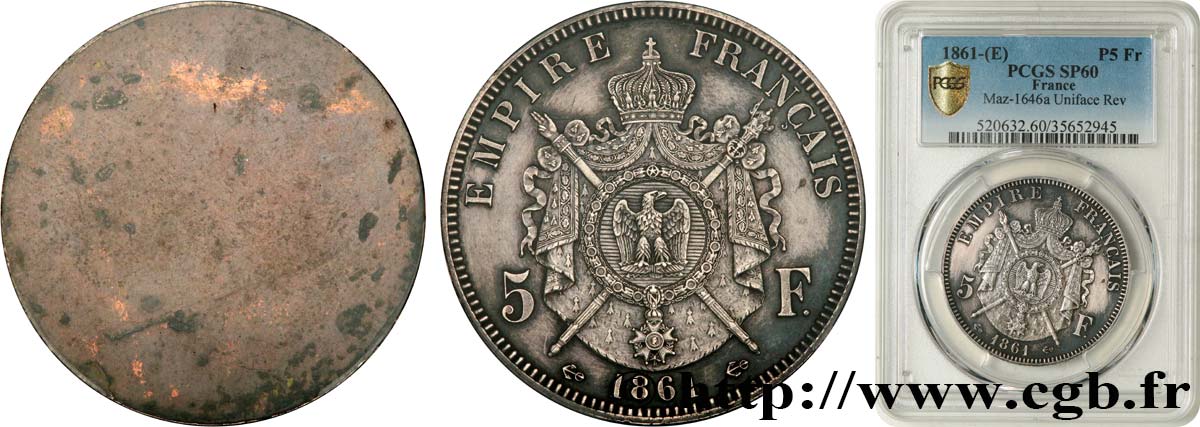Essai Uniface de revers de 5 francs Barre 1861 Paris VG.3579  SUP60 PCGS