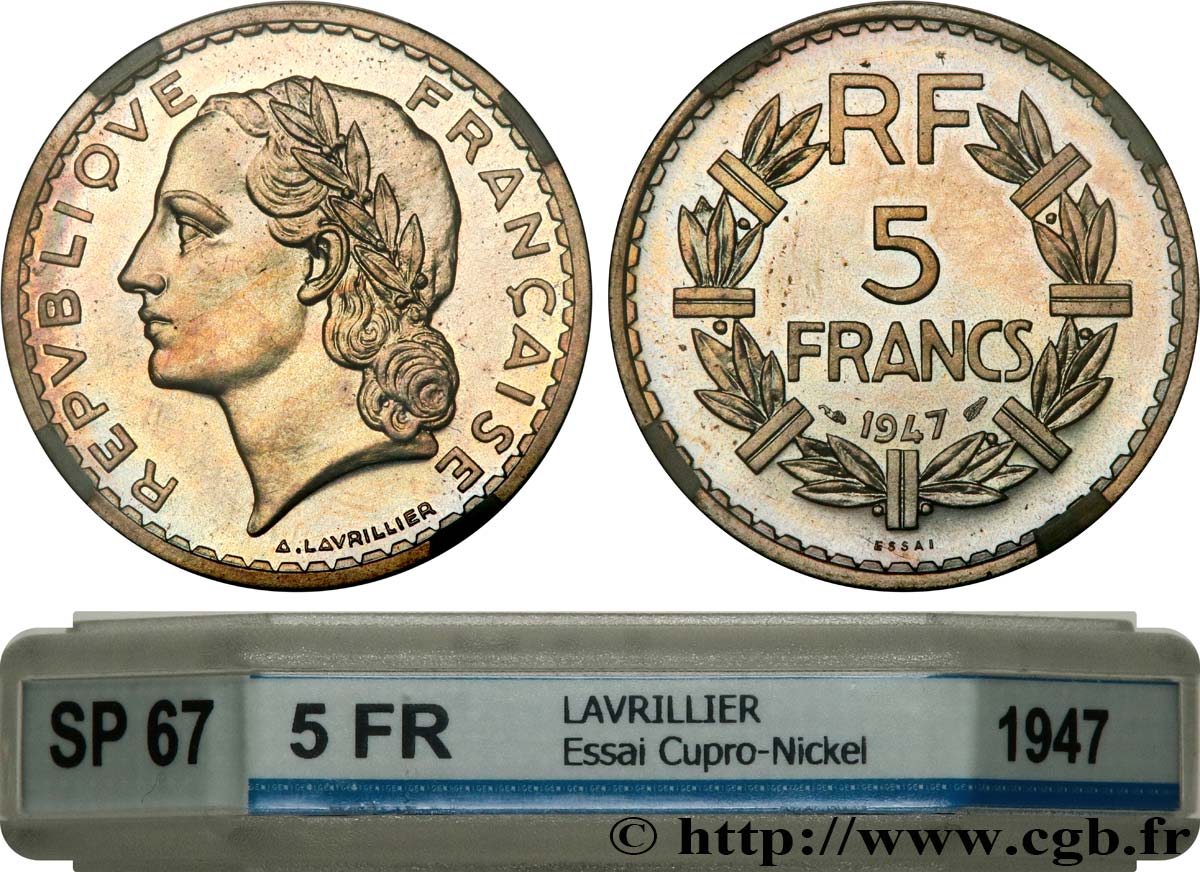 Essai de 5 francs Lavrillier, poids très léger 1947 Paris GEM.146 1 ST67 GENI