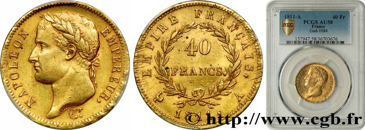40 francs or Napoléon tête laurée, Empire français 1811 Paris F.541/6 AU58 PCGS
