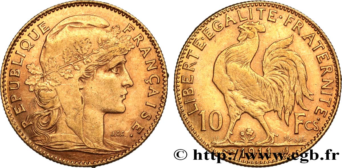 10 francs or Coq 1911 Paris F.509/12 EBC 