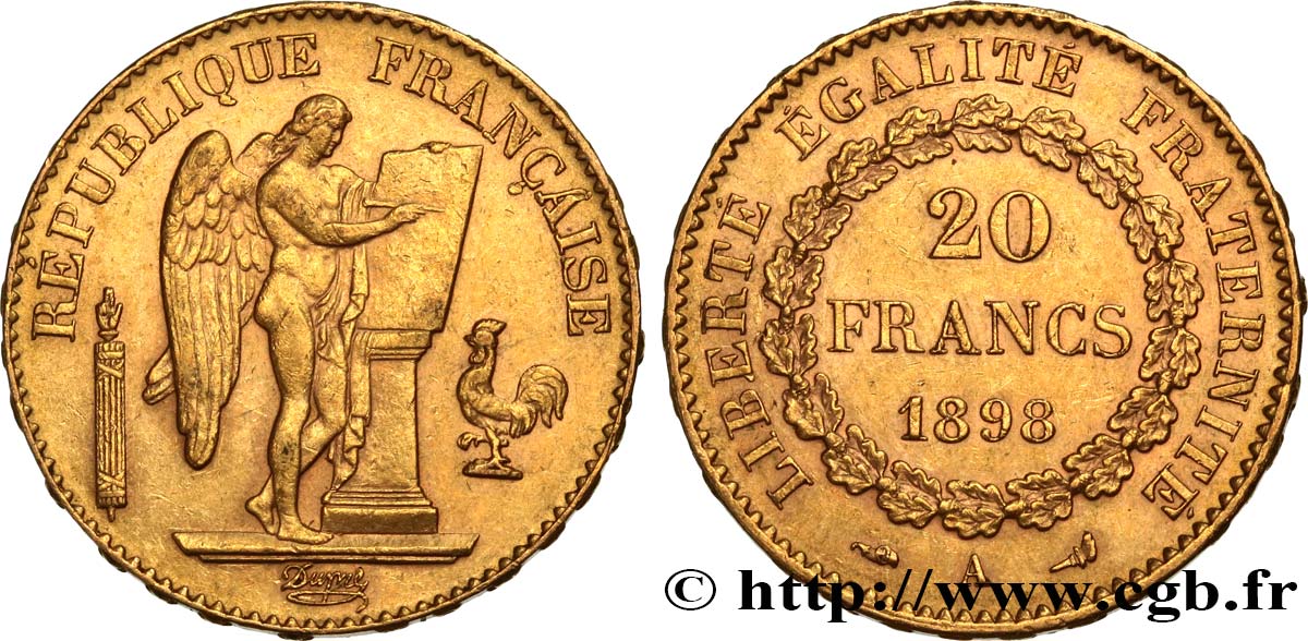 20 francs or Génie, Troisième République 1898 Paris F.533/23 SUP55 