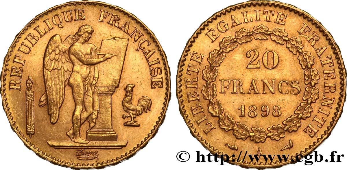 20 francs or Génie, Troisième République 1898 Paris F.533/23 EBC58 