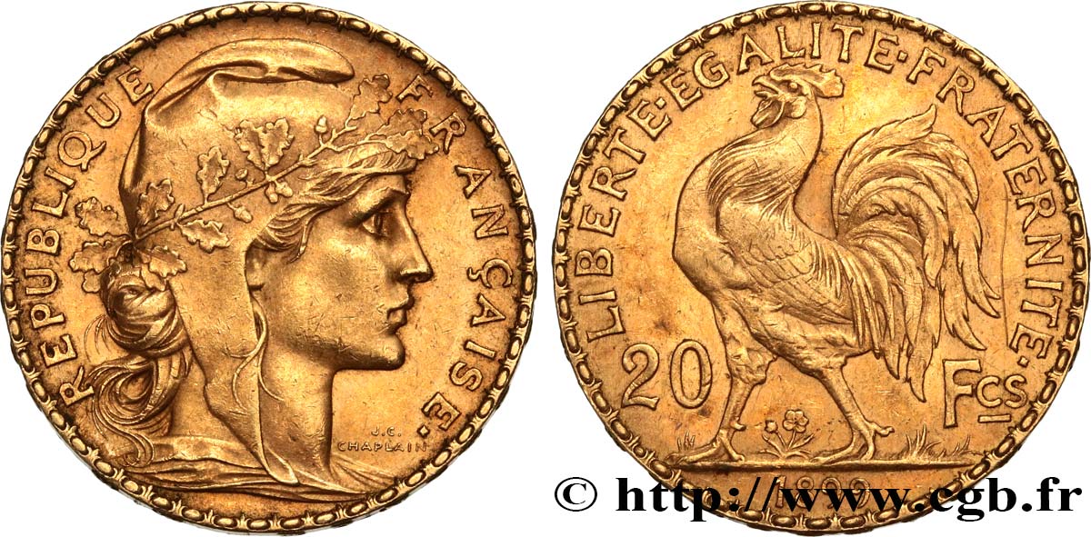 20 francs or Coq, Dieu protège la France 1899 Paris F.534/2 AU53 