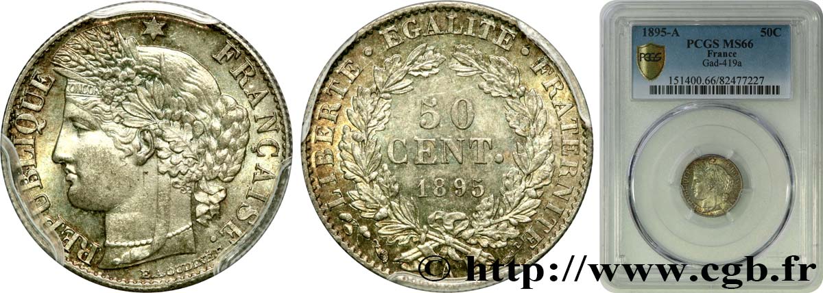 50 centimes Cérès, IIIe République 1895 Paris F.189/16 ST66 PCGS