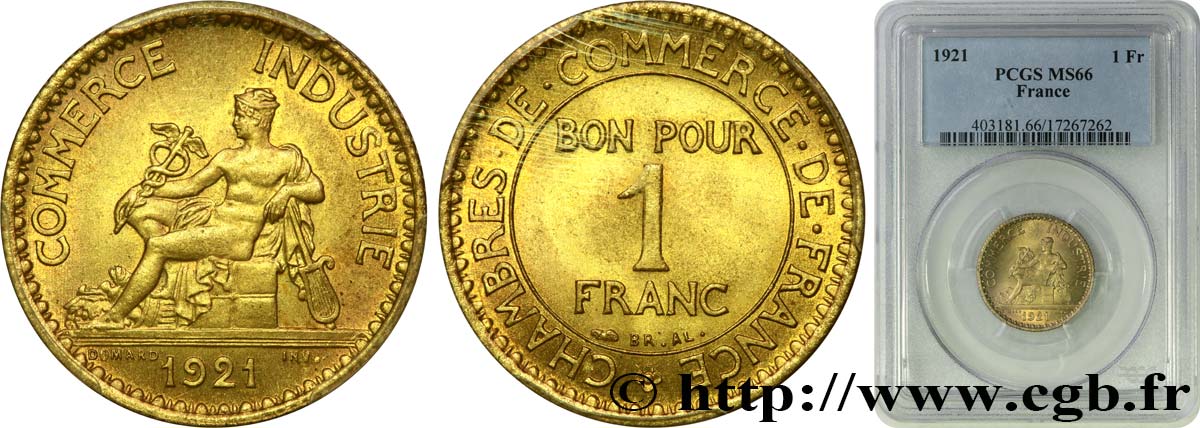 1 franc Chambres de Commerce 1921 Paris F.218/3 FDC66 PCGS
